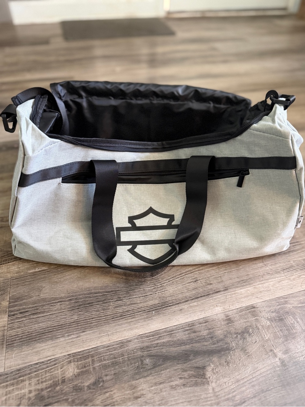 Harley Canvas Duffel Bag in Light Gray with Black Accents